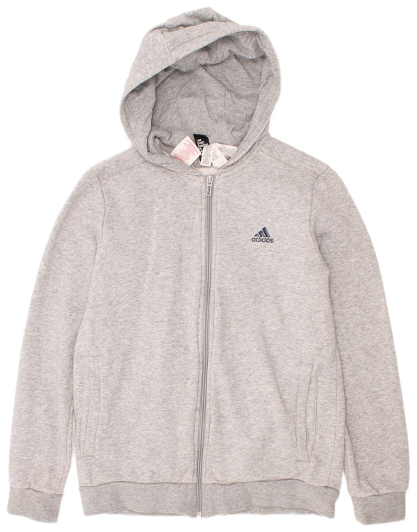 Adidas Jungen-Kapuzenpullover mit Reißverschluss, 11–12 Jahre, grau gefleckte Baumwolle