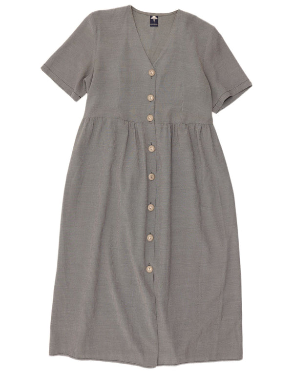 Vintage Damen Maxikleid mit kurzen Ärmeln, UK 16, großes graues Hahnentrittmuster