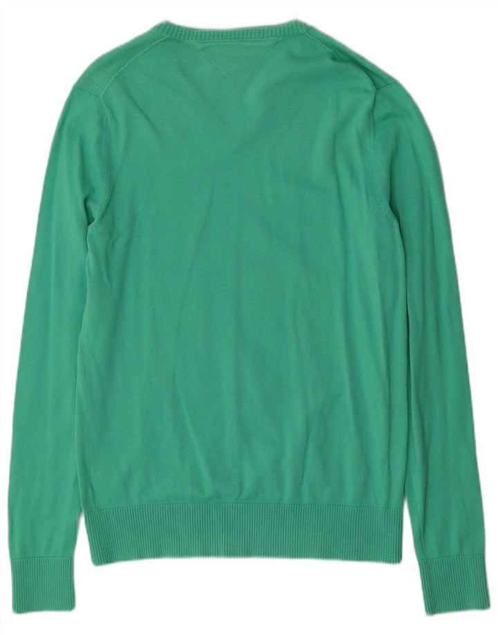 Tommy Hilfiger Herren-Pullover mit V-Ausschnitt aus mittelgrüner Baumwolle