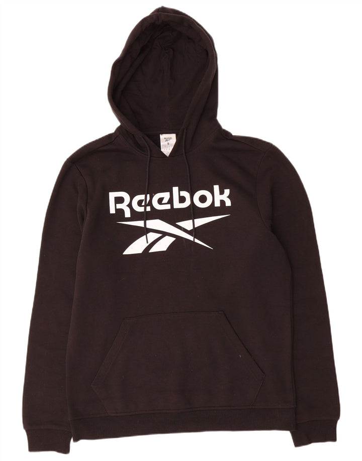 REEBOK Mens Graphic Hoodie Jumper Small Black Cotton