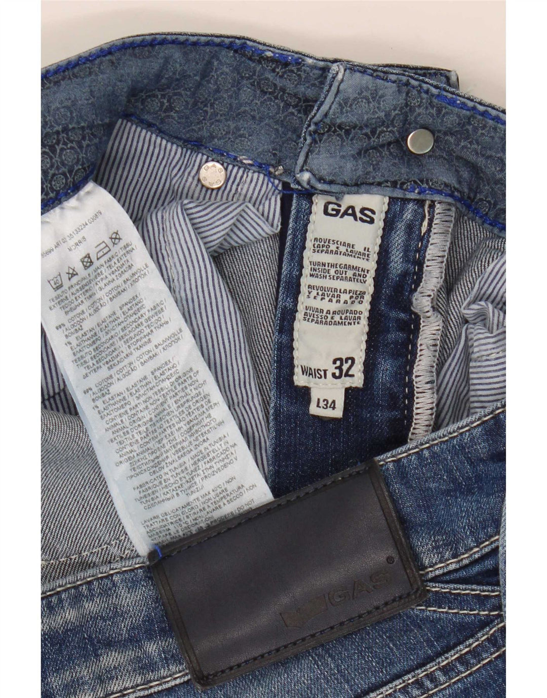 Gas Herren Slim Jeans W32 L34 Blaue Baumwolle