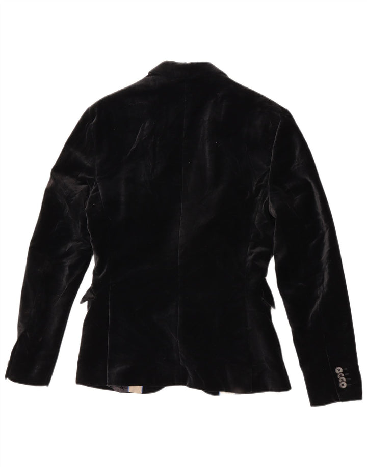 Zara Herren 2-Knopf-Samt-Blazerjacke, EU 46, kleine schwarze Baumwolle