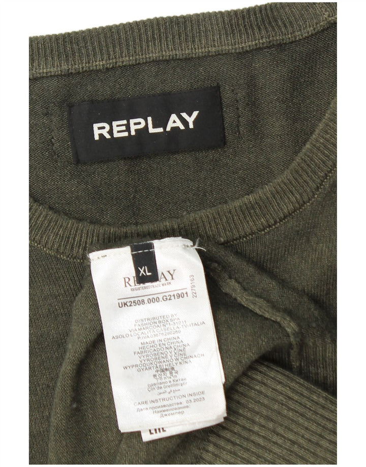 REPLAY Herren-Pullover mit U-Boot-Ausschnitt, XL, Khaki, Wolle
