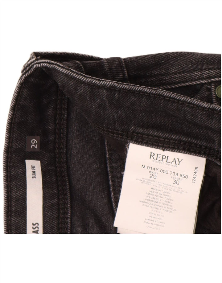 REPLAY Herren Anbass Slim Jeans W29 L30 Schwarze Baumwolle