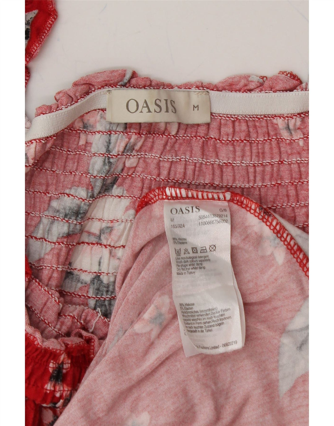 OASIS Womens Off Shoulder Dress UK 12 Medium Red Floral Viscose Vintage Oasis and Second-Hand Oasis from Messina Hembry 