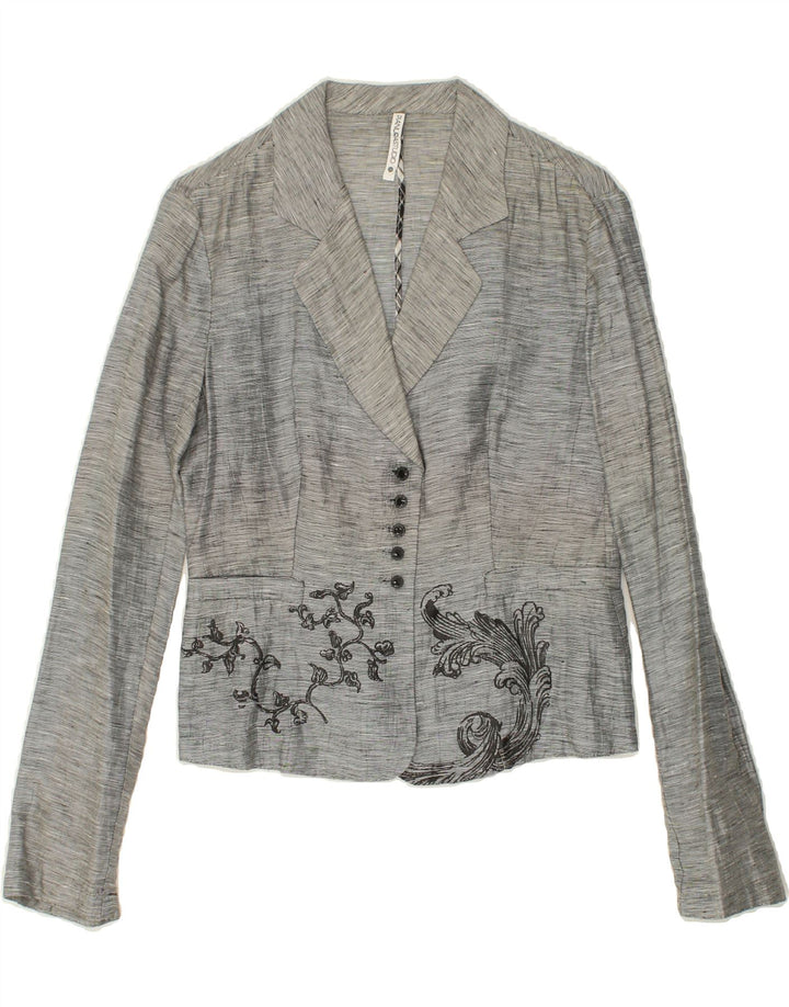 PIANURA STUDIO Womens Graphic 5 Button Blazer Jacket IT 44 Medium Grey Vintage Pianura Studio and Second-Hand Pianura Studio from Messina Hembry 