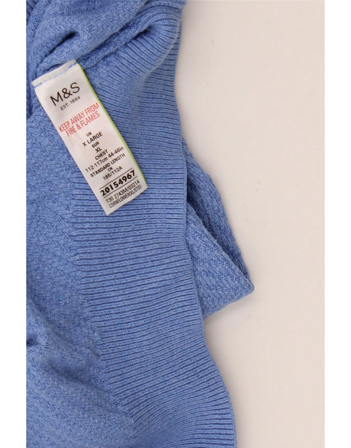Marks & Spencer Herren-Pullover mit U-Boot-Ausschnitt, XL, blaue Baumwolle