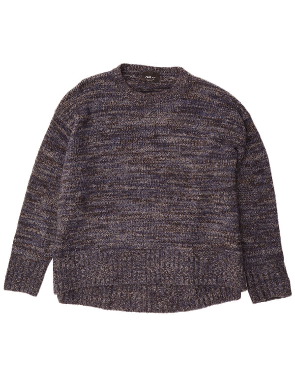 Zara Damen-Pullover mit Rundhalsausschnitt, UK 14, mittleres Marineblau meliert