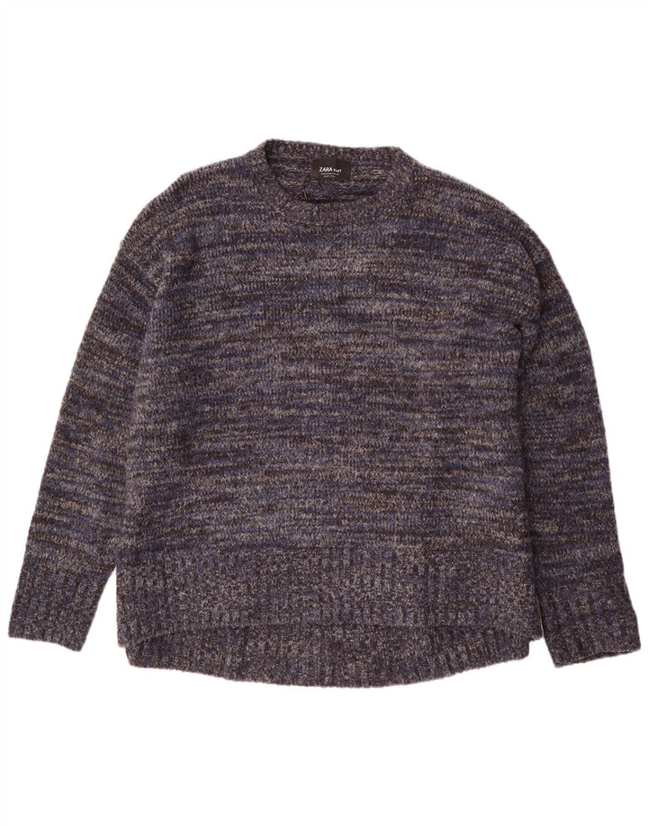 Zara Damen-Pullover mit Rundhalsausschnitt, UK 14, mittleres Marineblau meliert