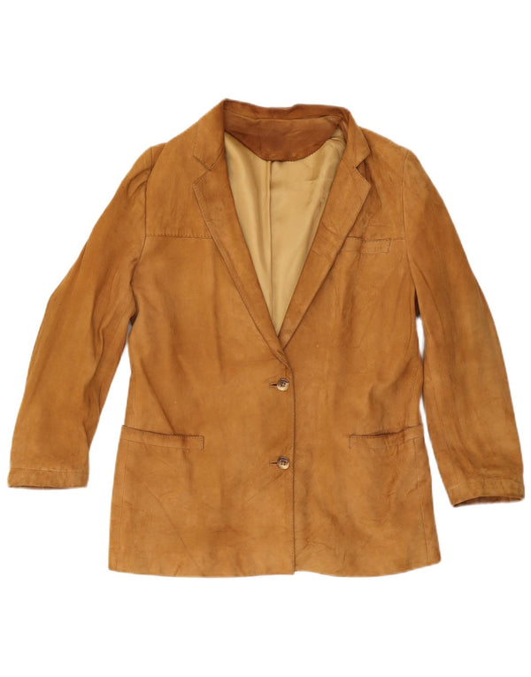 Vintage Damen 2-Knopf-Wildleder-Blazerjacke UK 12 Mittelbraun