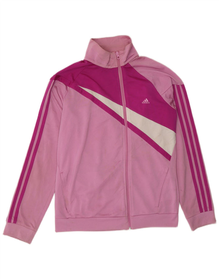 Adidas Damen-Trainingsanzug-Top-Jacke UK 12/14 Mittelrosa Farbblock