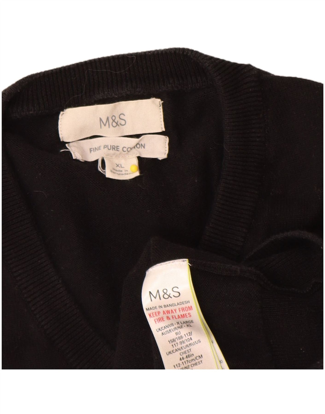 Marks & Spencer Herren-Pullover mit V-Ausschnitt, XL, schwarze Baumwolle