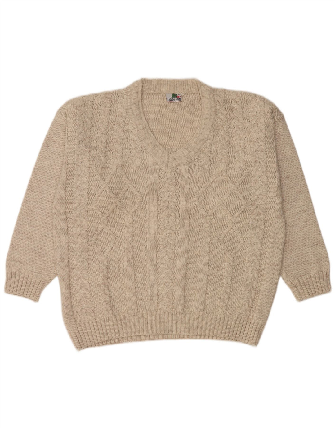 Vintage Herren V-Ausschnitt Pullover Pullover XL Beige Wolle