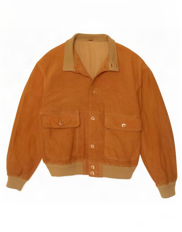 Vintage Herren Wildleder Bomberjacke IT 50 Großes braunes Leder