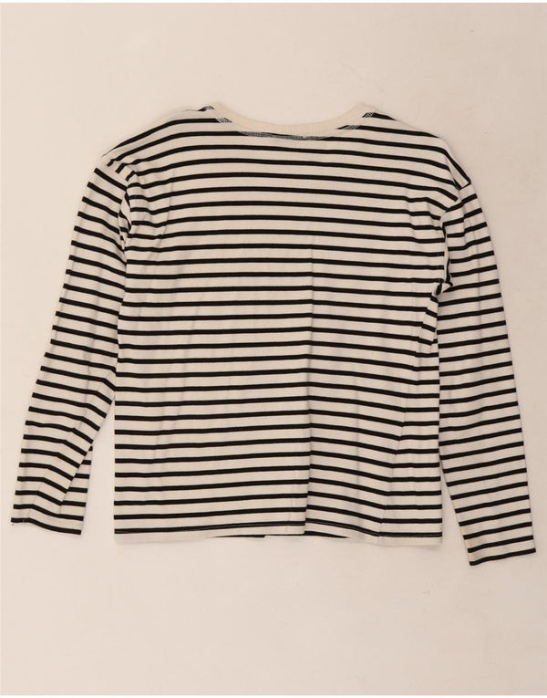 Zara Damen Top Langarm UK 10 Small Weiße Nadelstreifen-Baumwolle