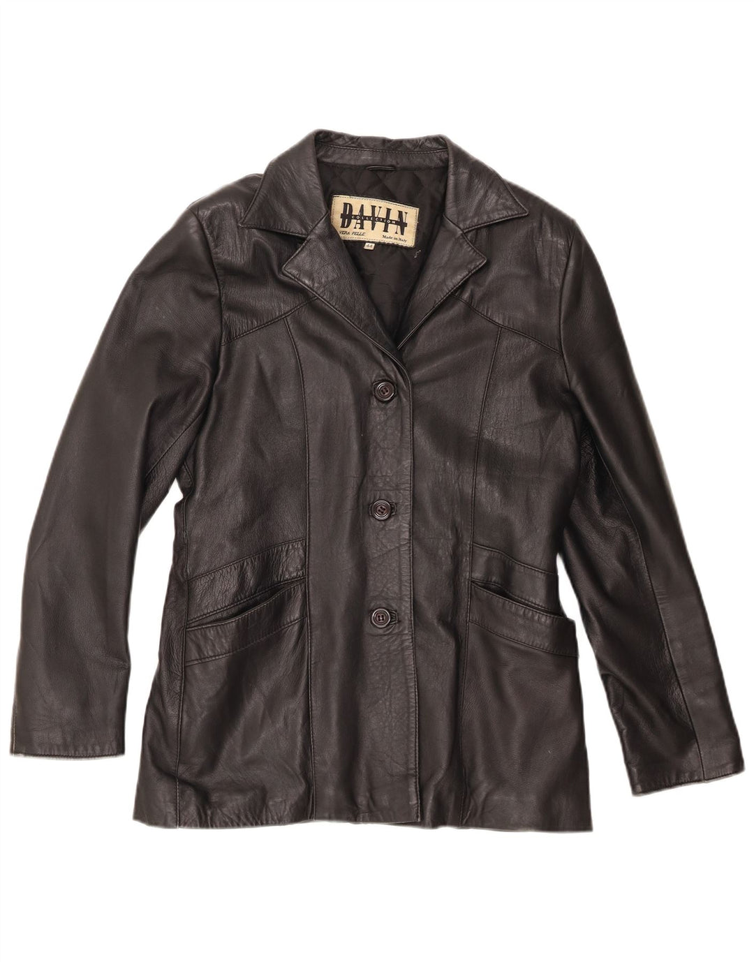 Davin Damen-Blazerjacke aus Leder mit 3 Knöpfen, IT 44, Mittelschwarz