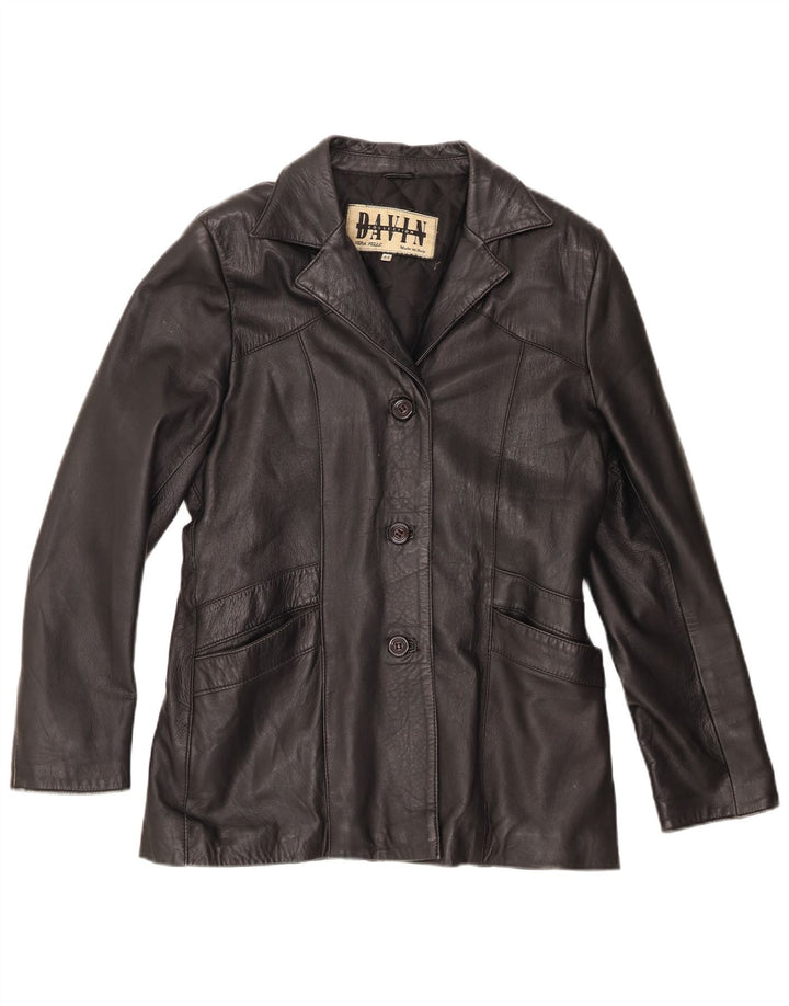 Davin Damen-Blazerjacke aus Leder mit 3 Knöpfen, IT 44, Mittelschwarz
