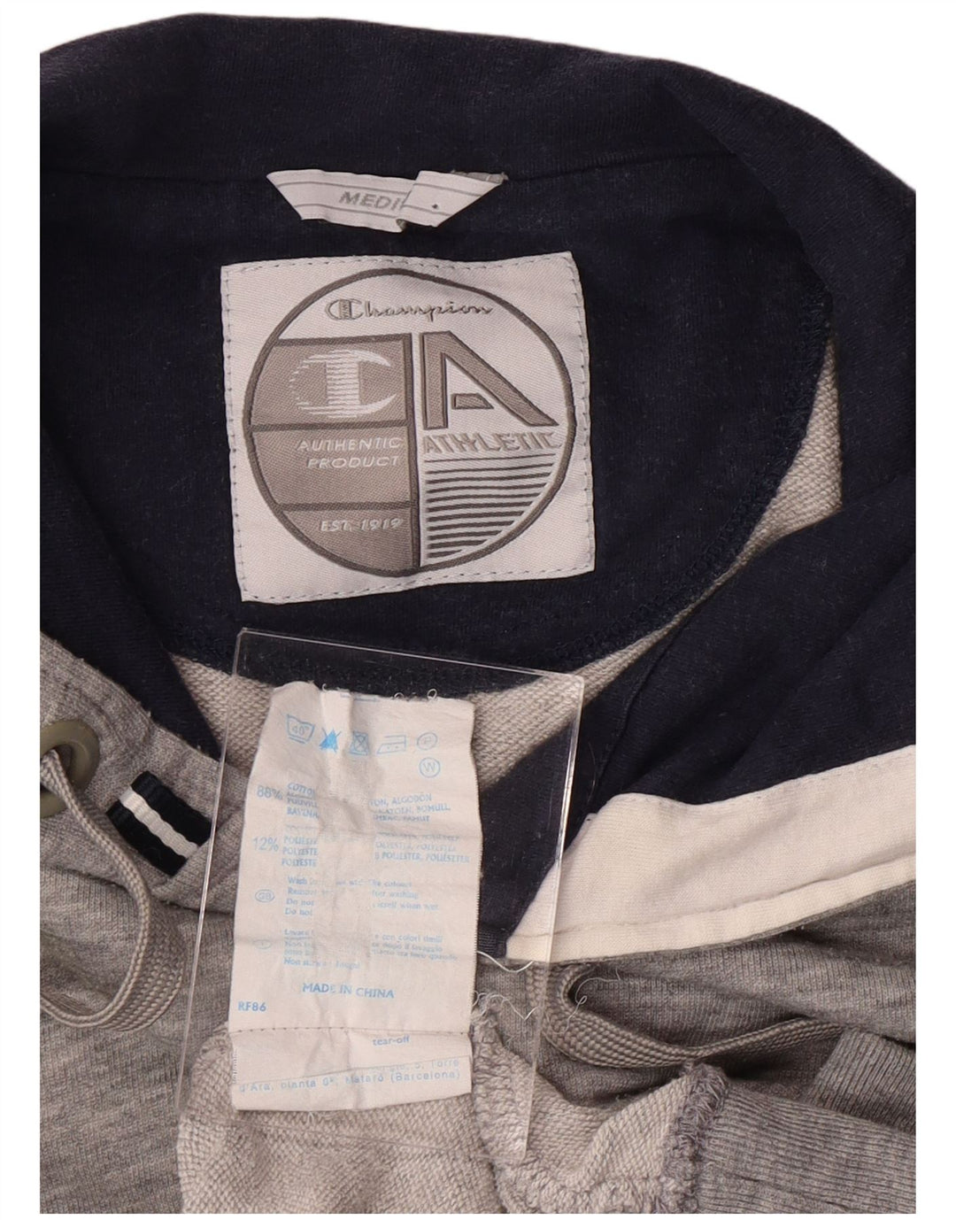 CHAMPION Mens Graphic Hoodie Jumper Medium Grey Colourblock Cotton