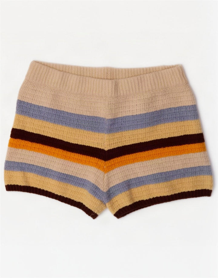 Zara Womens Regular Casual Shorts UK 14 Große mehrfarbig gestreifte Baumwolle