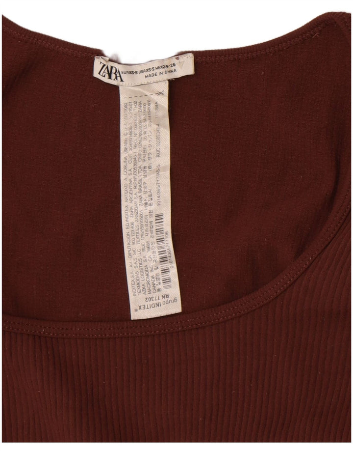 Zara Damen Crop Top Langarm UK 4 XS Braun Polyamid