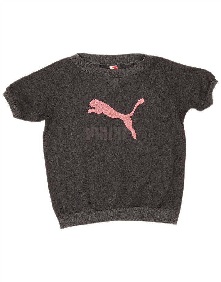 PUMA Damen Graphic Short Sleeve Sweatshirt Pullover UK 12 Mittelgrau