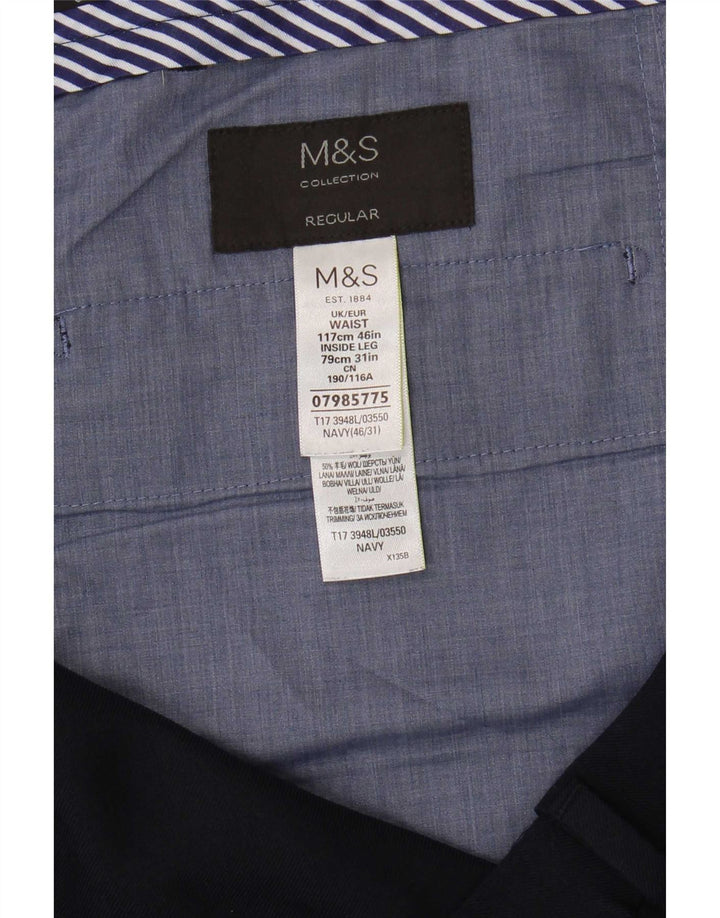 Marks & Spencer Herren-Anzughose in normaler Passform, W46 L31, Marineblau, Polyester