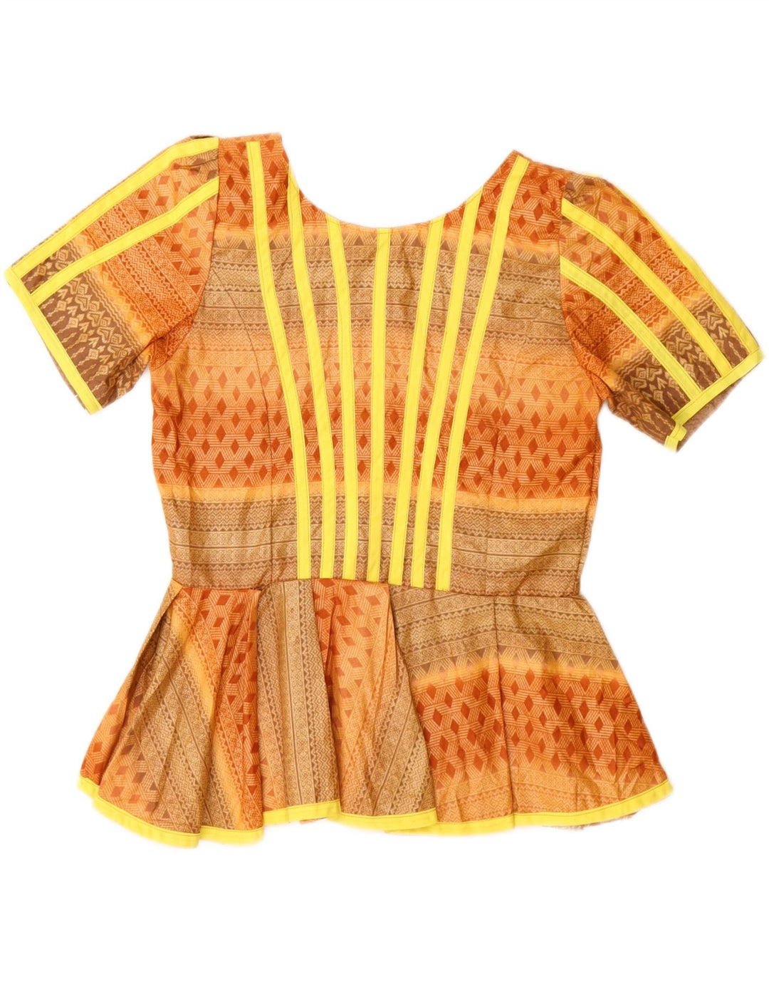 Vintage Damen Bluse Top UK 12 Medium Orange Geometrisch