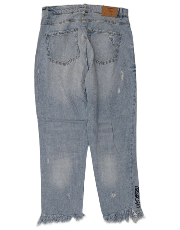 Zara Damen Trafaluc Graphic Distressed Cropped Jeans W30 L25 Blau