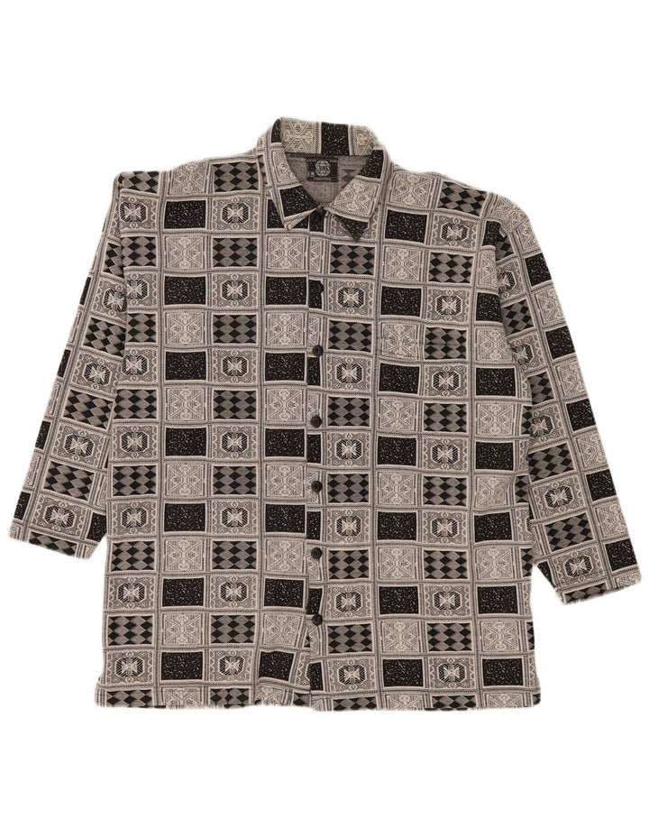 Vintage Herren Flanellhemd Große graue geometrische Baumwolle