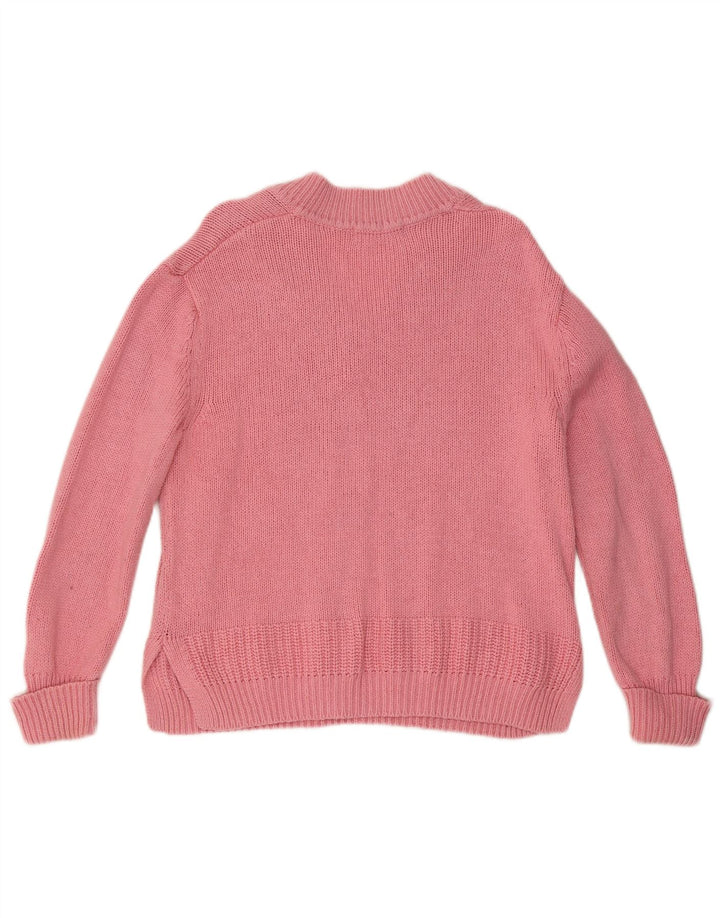 Marks & Spencer Damen-Pullover mit V-Ausschnitt, UK 14, mittelrosa, Baumwolle