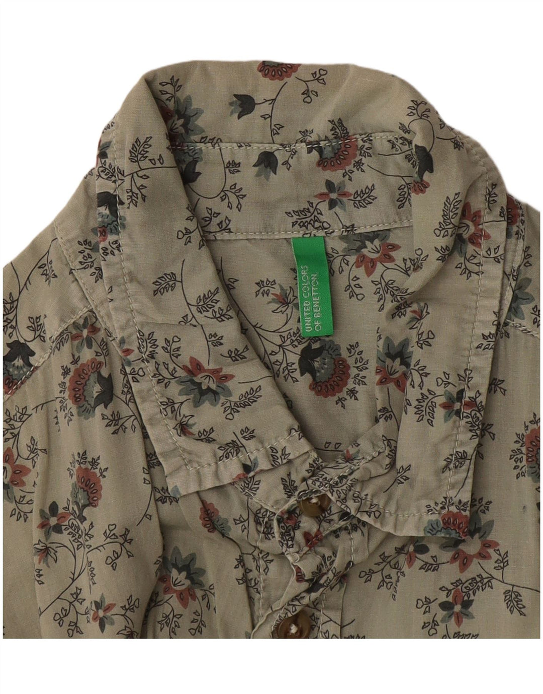 Benetton Herrenhemd Mittelgrau mit Blumenmuster