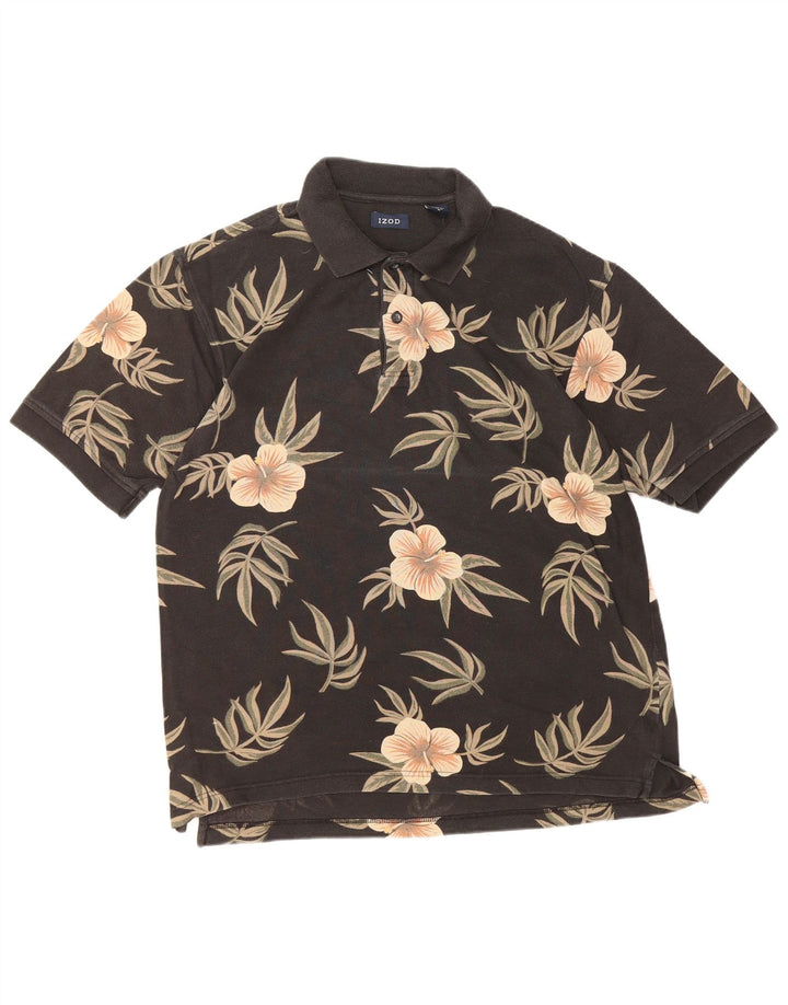 IZOD Herren-Poloshirt, mittelgroß, schwarz, geblümt, Baumwolle