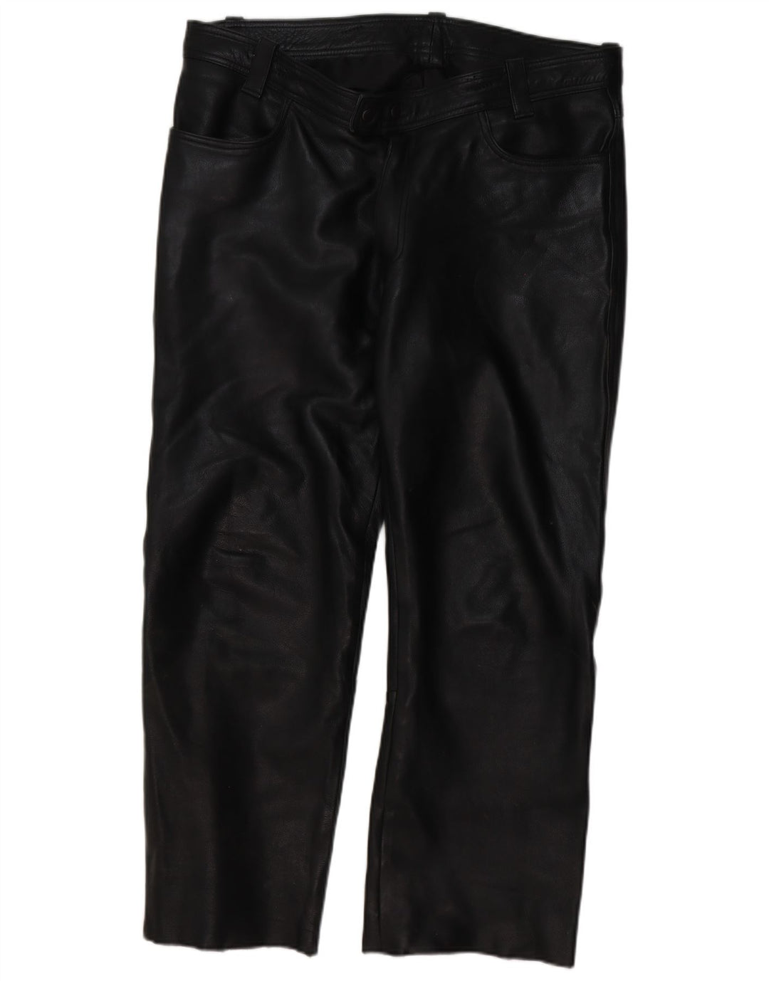 Vintage Herren gerade Lederhose W40 L30 Schwarz