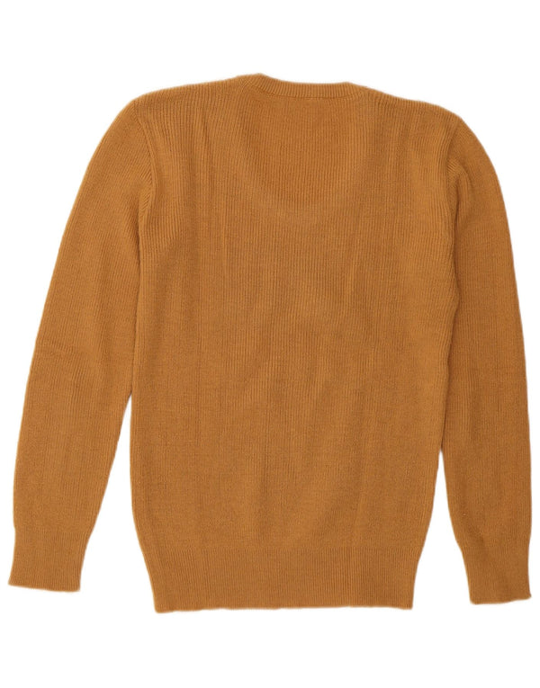 Vintage Damen Rundhalspullover Pullover UK 12 Mittelbraun Geometrisch