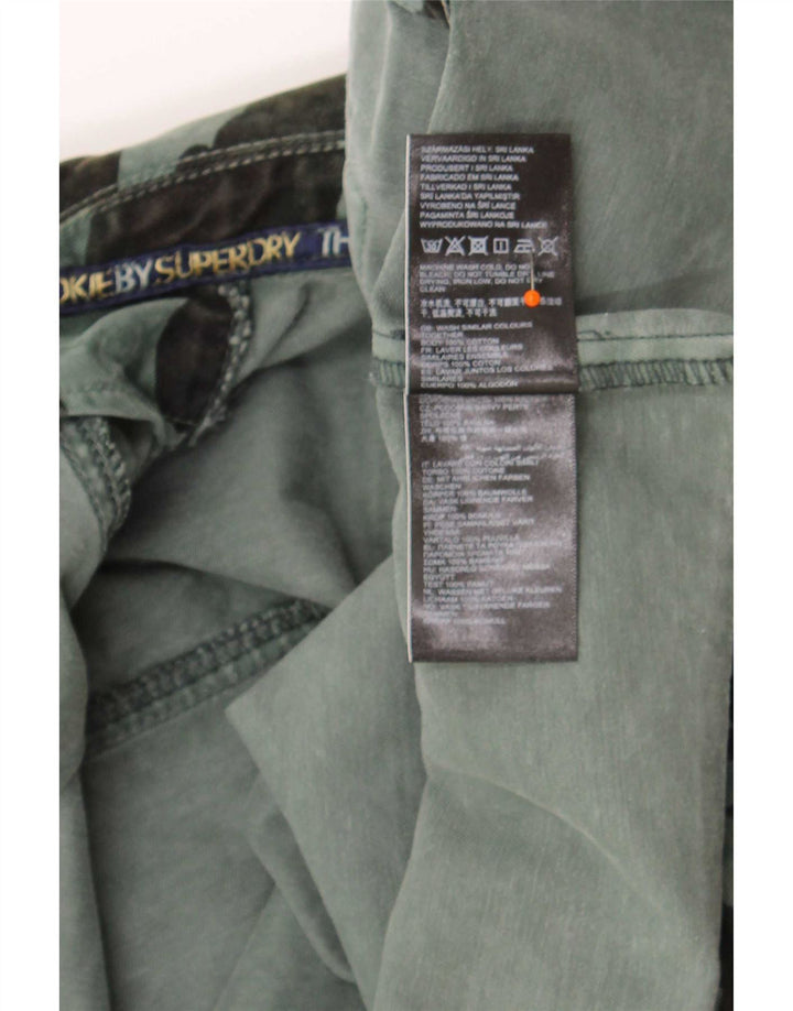 Superdry Damen Crop Denim Jacke UK 12 Mittelgrüne Camouflage-Baumwolle