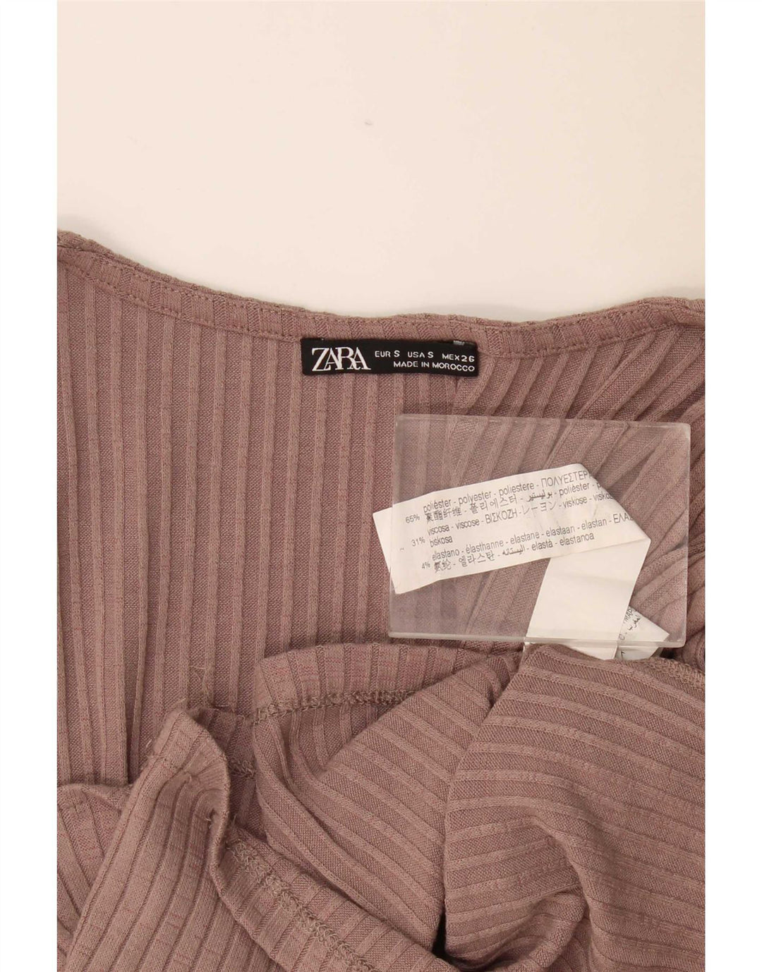 Zara Damen Crop Top Langarm UK 8 Small Rosa Polyester