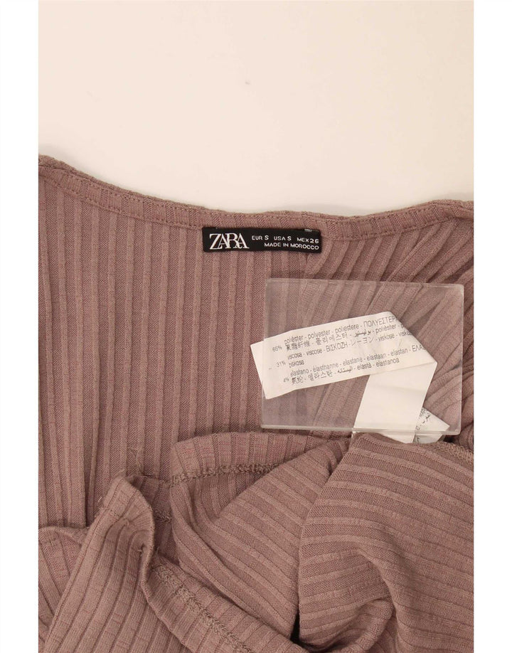 Zara Damen Crop Top Langarm UK 8 Small Rosa Polyester