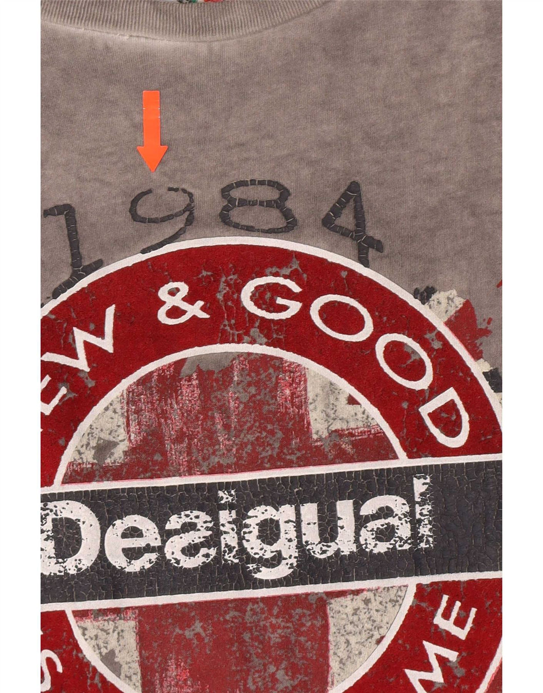 Desigual Herren Grafik-T-Shirt-Oberteil aus mittelgrauer Baumwolle