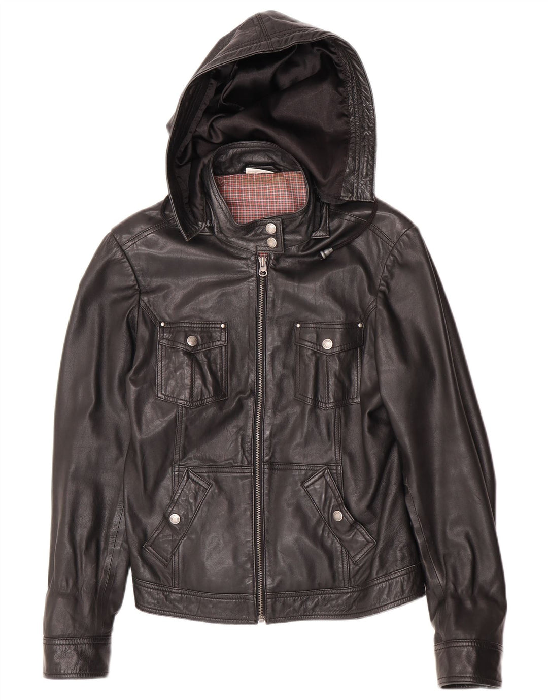 Street One Damen-Lederjacke mit Kapuze, UK 14, mittelschwarzes Leder