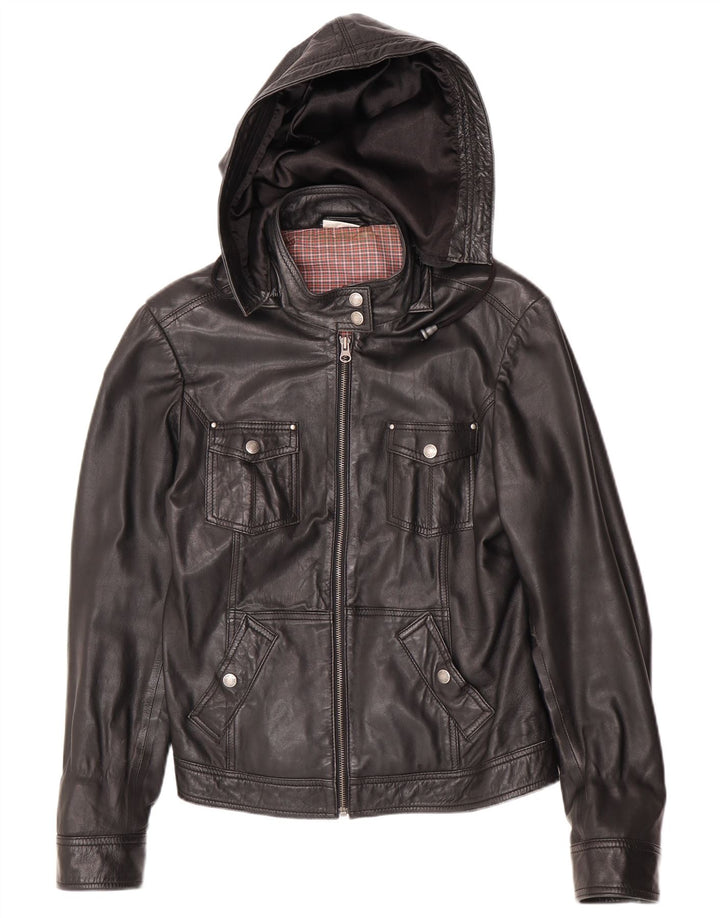 Street One Damen-Lederjacke mit Kapuze, UK 14, mittelschwarzes Leder