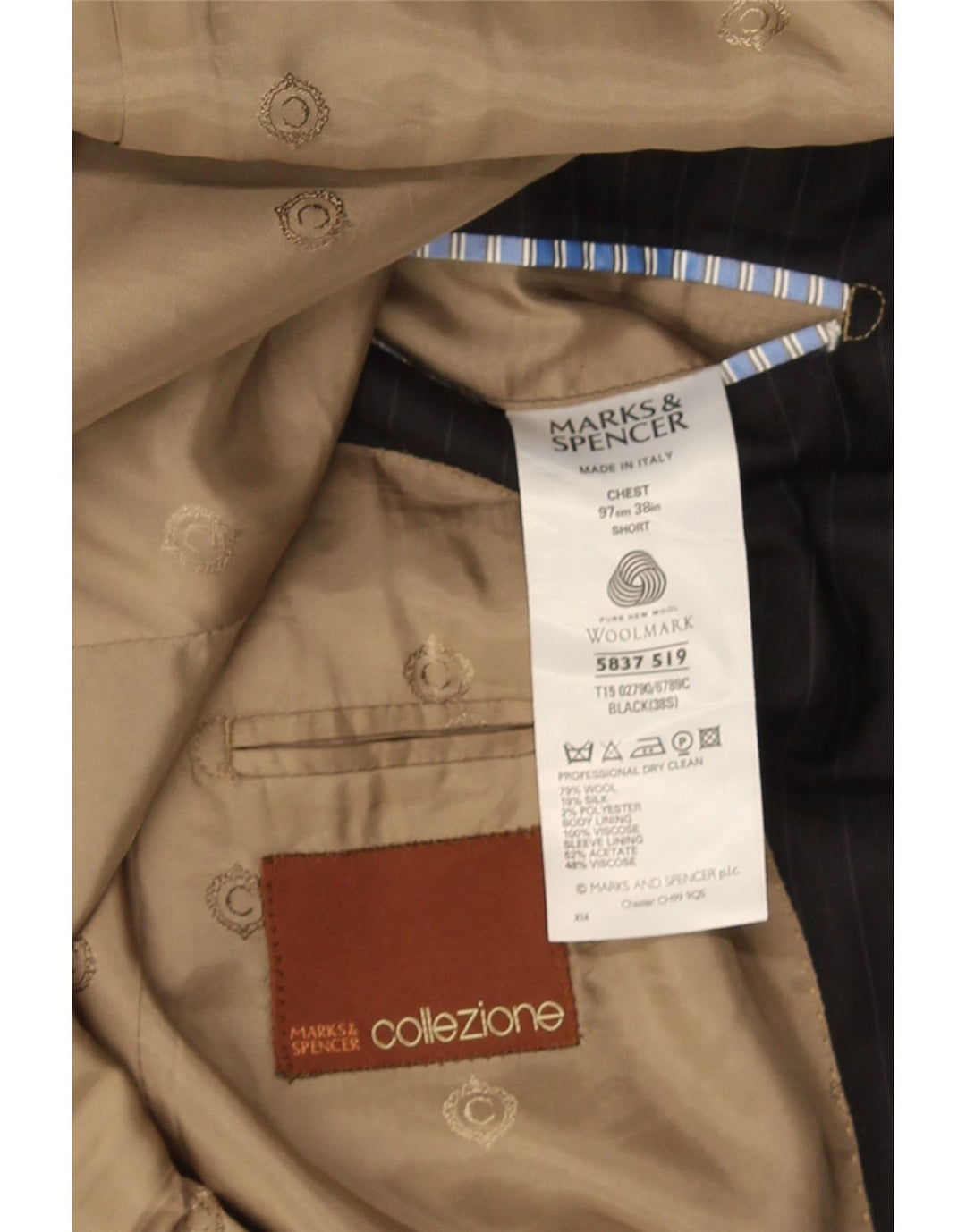 Marks & Spencer Herren-Blazer mit 3 Knöpfen, Gr. 38, Mittelschwarz, Nadelstreifen