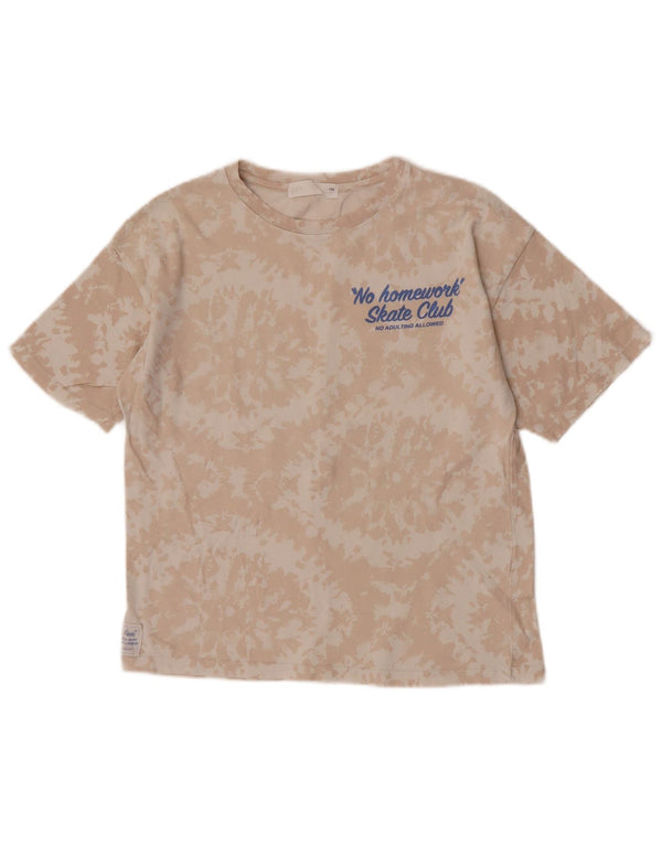 Zara Jungen-T-Shirt mit Grafik, 8–9 Jahre, beige Batik-Baumwolle