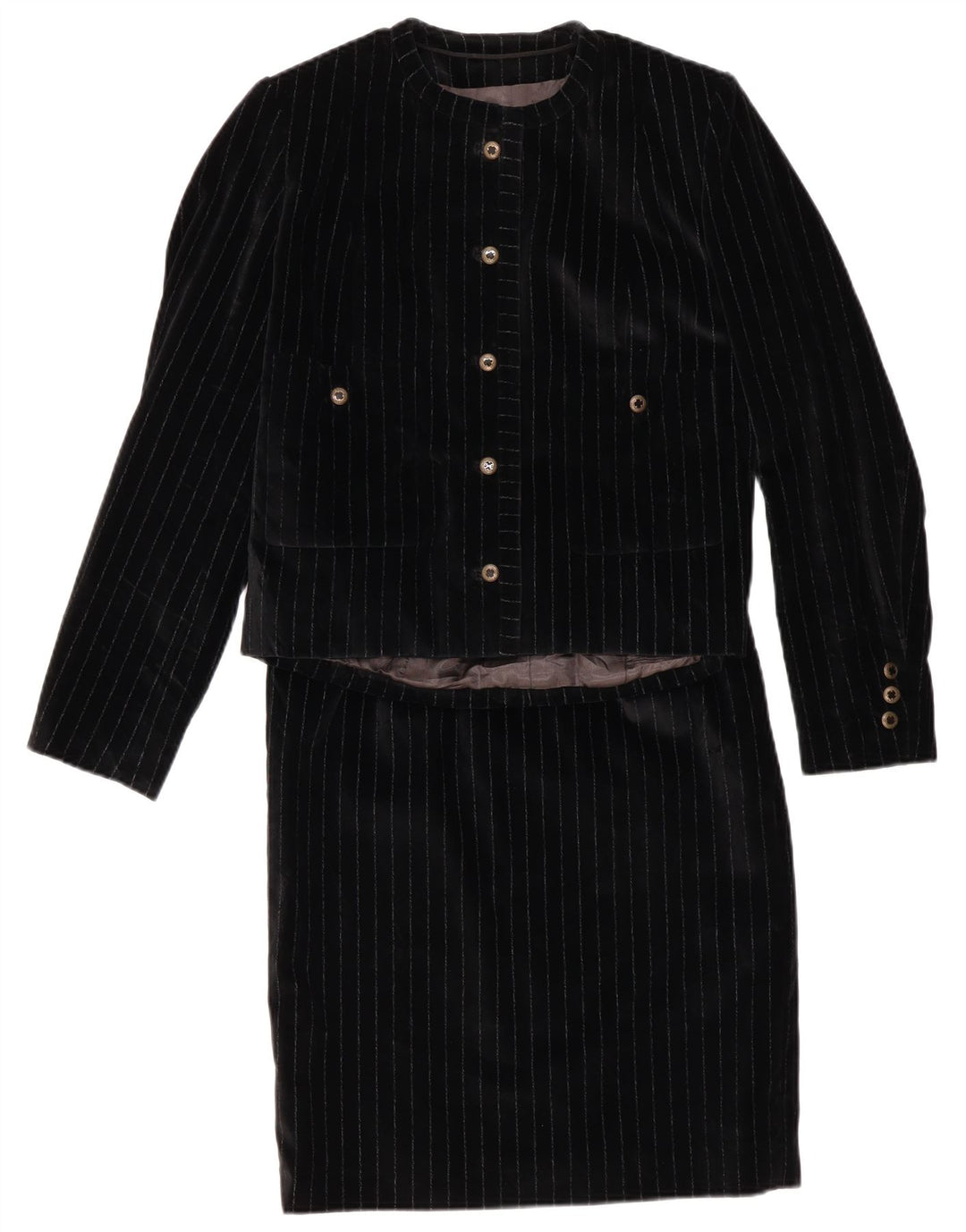 VINTAGE Damen 5-Knopf-2-teiliges Rockset UK 12 Medium W28 Schwarz