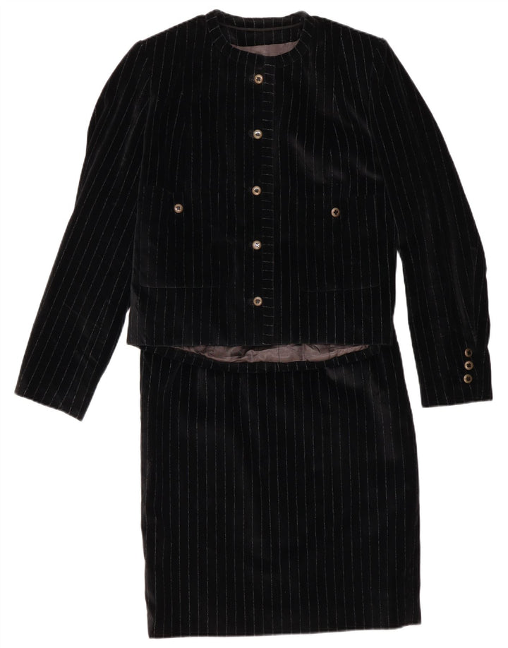 VINTAGE Damen 5-Knopf-2-teiliges Rockset UK 12 Medium W28 Schwarz