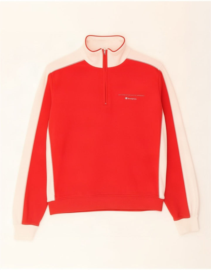 Champion Herren-Sweatshirt mit Reißverschluss am Hals, Mittelrot, Farbblock
