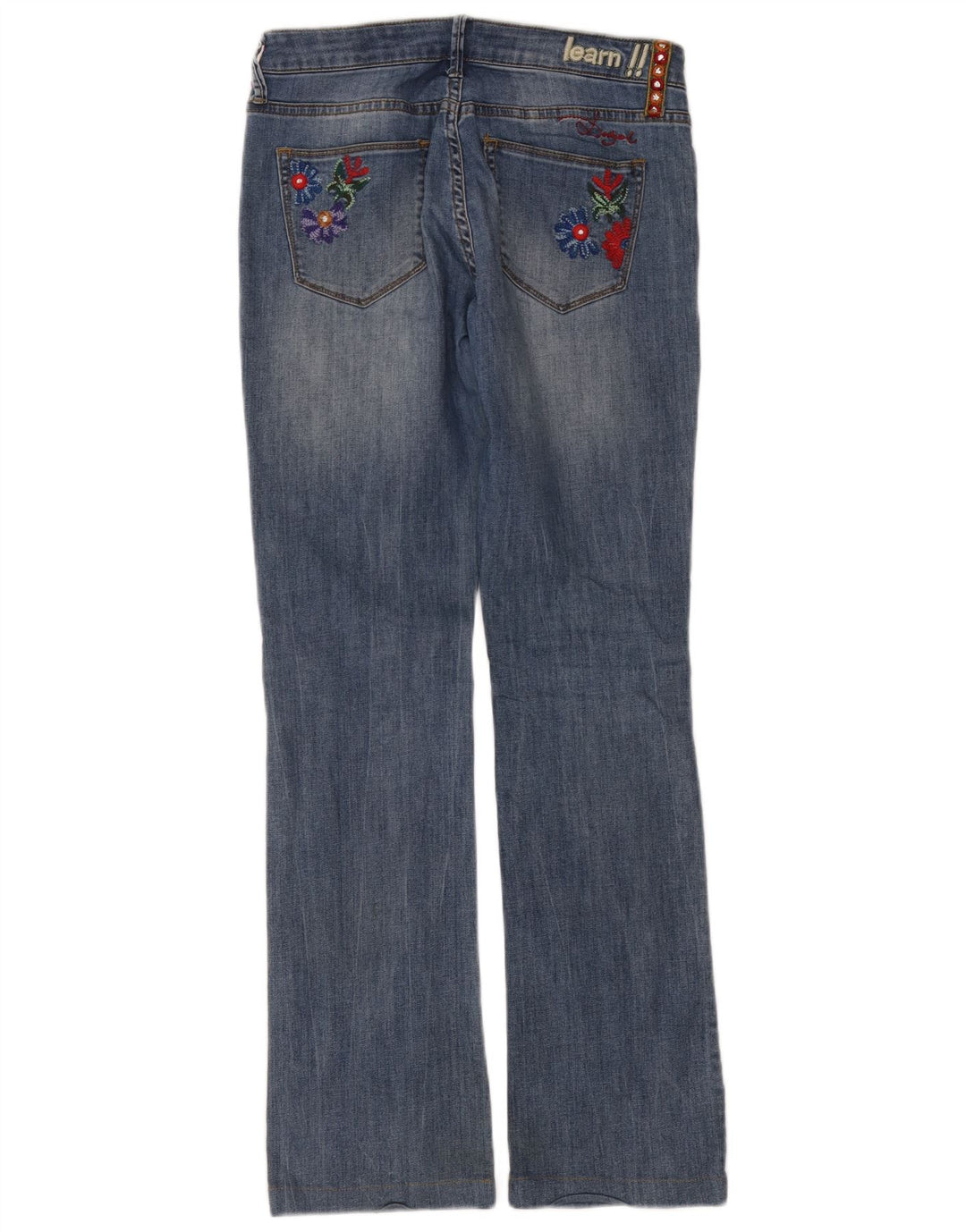 Desigual Damen Bootcut Jeans W32 L32 Blau geblümt
