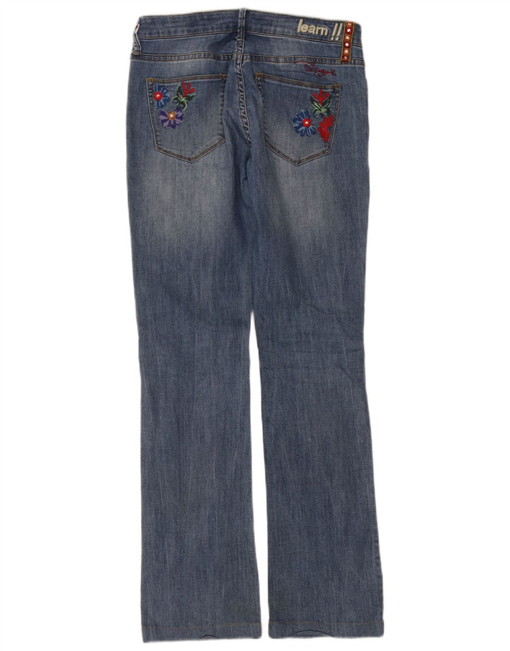 Desigual Damen Bootcut Jeans W32 L32 Blau geblümt