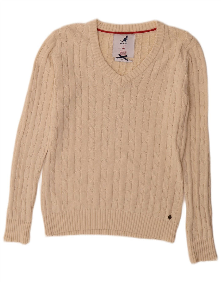 Kangol Damen-Pullover mit V-Ausschnitt, Gr. 10, Größe S, Beige