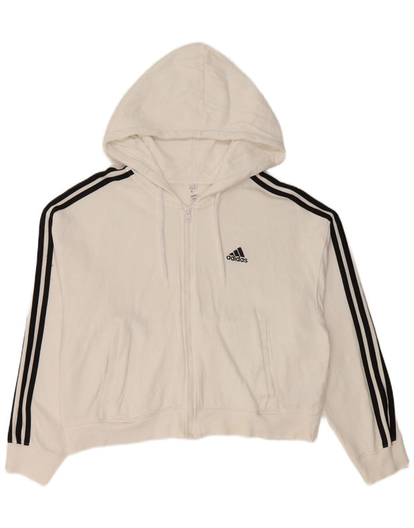 Adidas Damen Crop Zip Hoodie Pullover UK 12/14 Mittelweiße Baumwolle