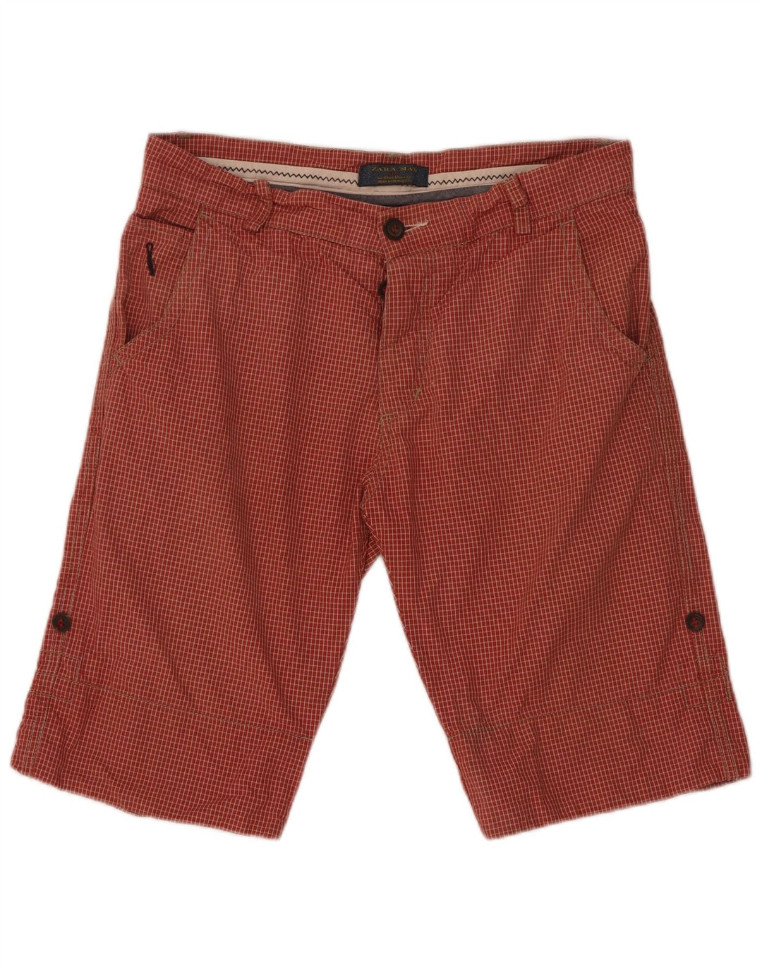 Zara Herren Chinoshorts EU 42 Large W32 Rot karierte Baumwolle